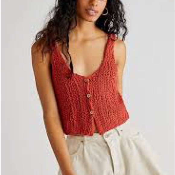 We the free Stanley FP crochet button front recycled cotton rust tank top XS - Picture 1 of 4